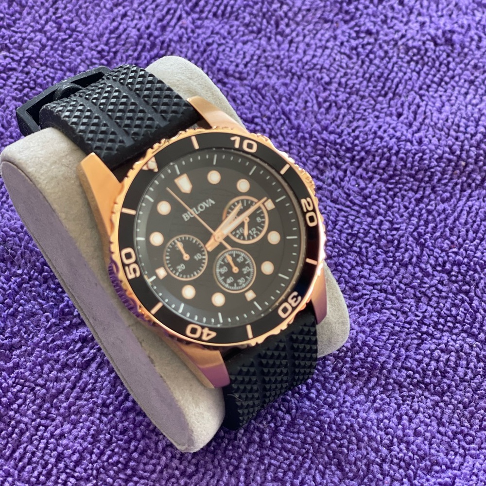 Men's Chronograph Quartz Black Silicone Strap Watch, 43mm
BULOVA